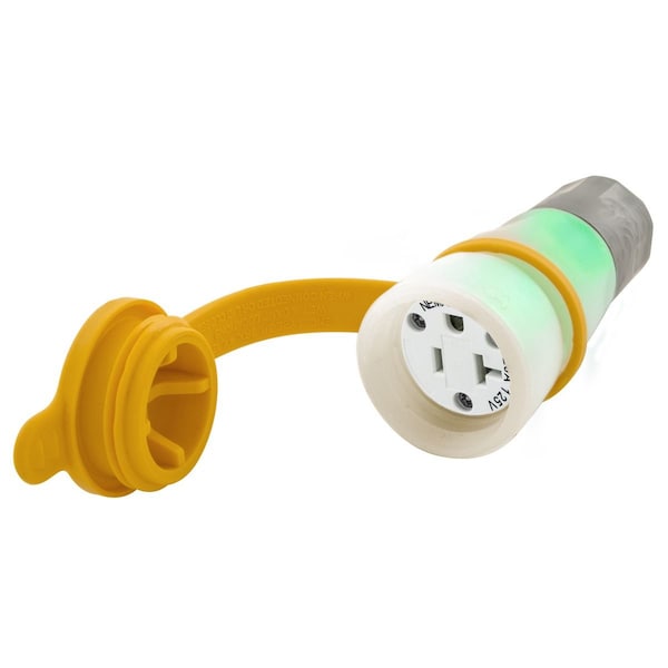 Watertight Straight Blade Connector, 5-20R, 20 A, 250V AC, 2 Pole, 3 Wire, Screw Terminals, Clear